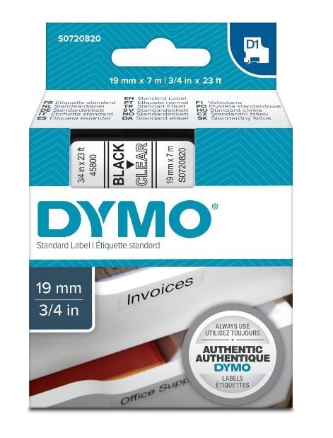 DYMO - Teippikasetti 19 mm x 7 m - MUSTA/KIRKAS 45800