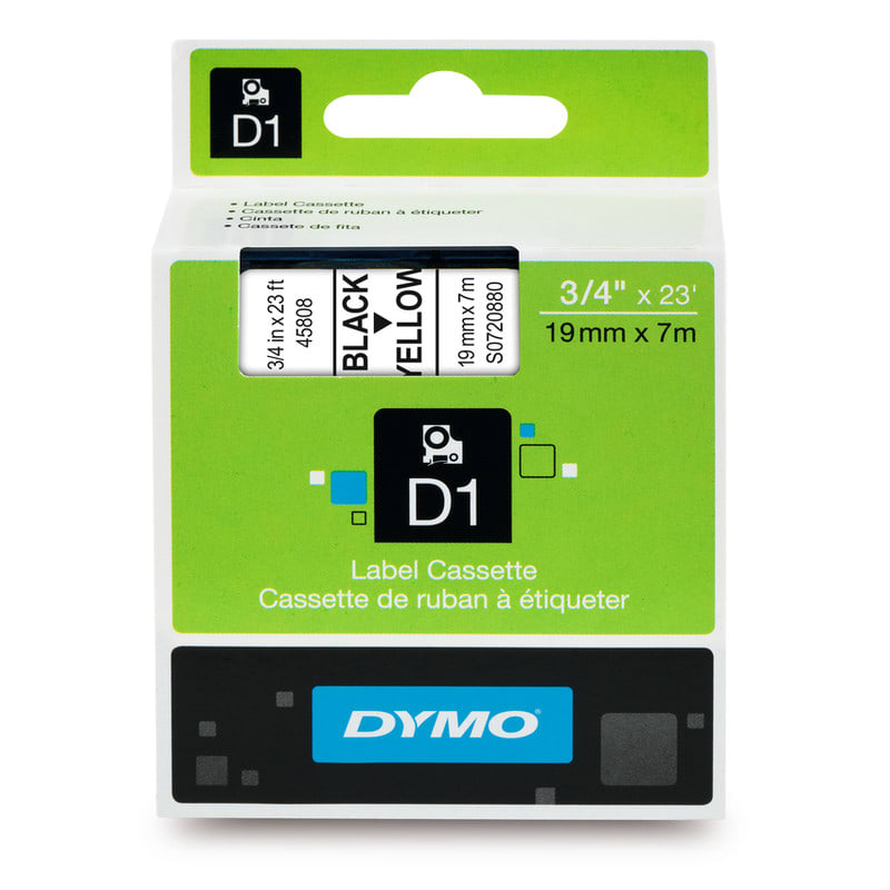 DYMO - Teippikasetti 19 mm x 7 m - MUSTA/KELT. 45808