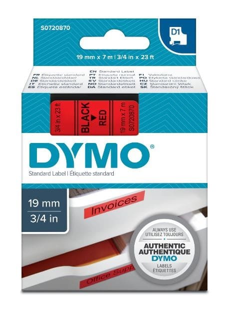 DYMO - Teippikasetti 19 mm x 7 m - MUSTA/PUN. 45807