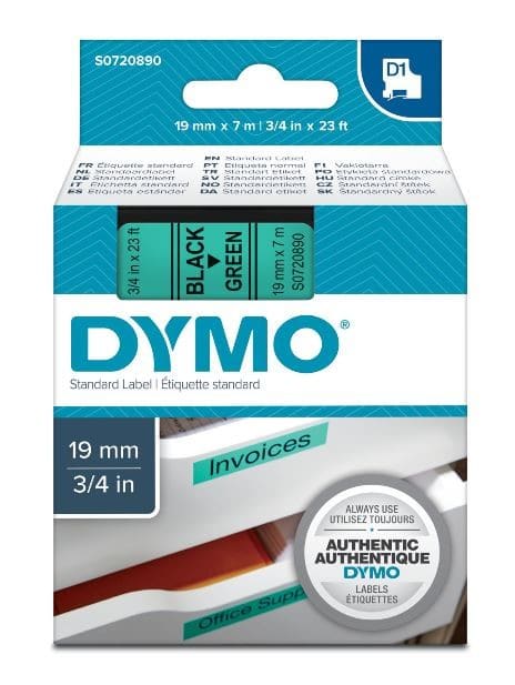 DYMO - Teippikasetti 19 mm x 7 m - MUSTA/VIHREÄ 45809