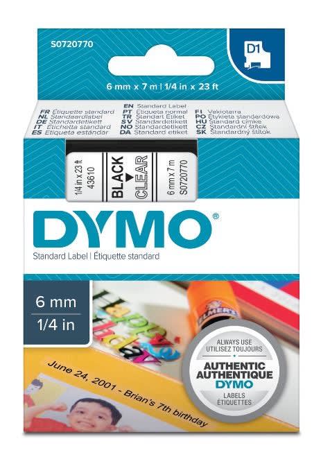 DYMO - Teippikasetti 6 mm x 7 m - MUSTA/KIRKAS 43610