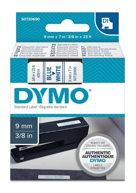 DYMO - Teippikasetti 9 mm x 7 m - SININEN/VALKOINEN 40914