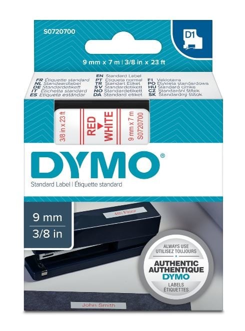 DYMO - Teippikasetti 9 mm x 7 m - PUNAINEN/VALKOINEN 40915