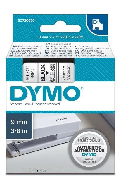 DYMO - Teippikasetti 9 mm x 7 m - MUSTA/KIRKAS 40910