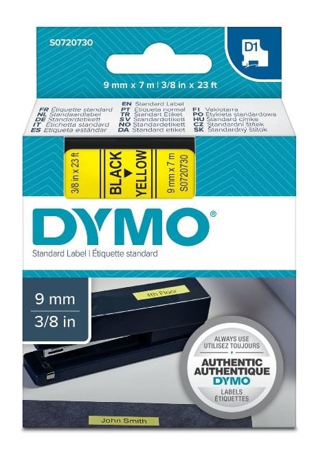 DYMO - Teippikasetti 9 mm x 7 m - MUSTA/KELTAINEN 40918