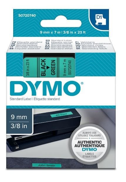 DYMO - Teippikasetti 9 mm x 7 m - MUSTA/VIHREÄ 40919