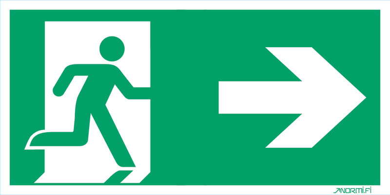 NORMIOPASTE - Merkintäkilpi 300X150 - POISTUMISTIE OIKEALLE