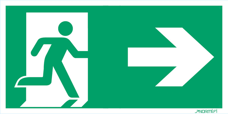 NORMIOPASTE - Merkintäkilpi 300X150 - POISTUMISTIE OIKEALLE