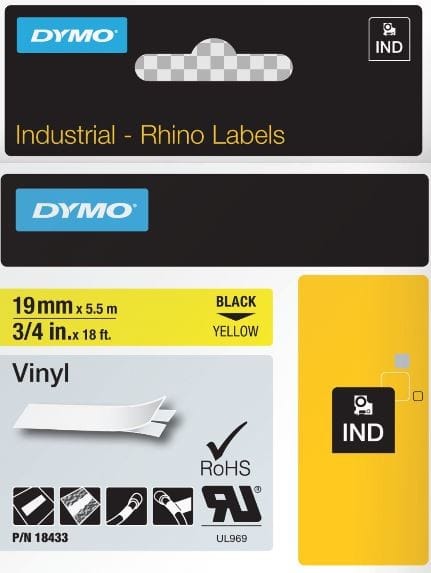 DYMO - Merkintäteippi Rhino - Rhino Vinyl 19 mm black on yel