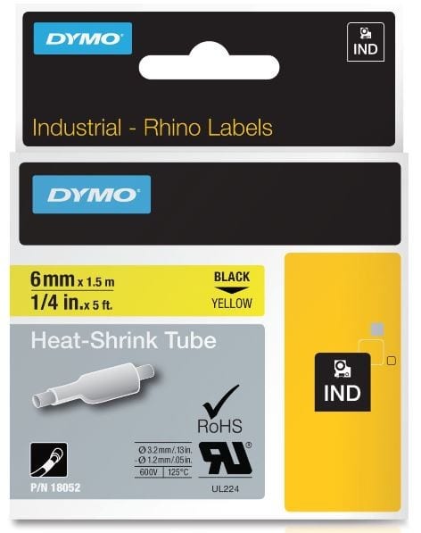 DYMO - Merkintätarra Rhino - Rhino Shrinktube 6 mm b/yel