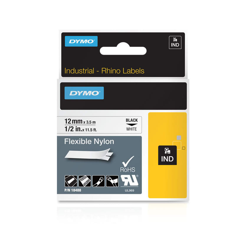 DYMO - Merkintätarra Rhino - Rhino 12 mm flexible nylon b/w