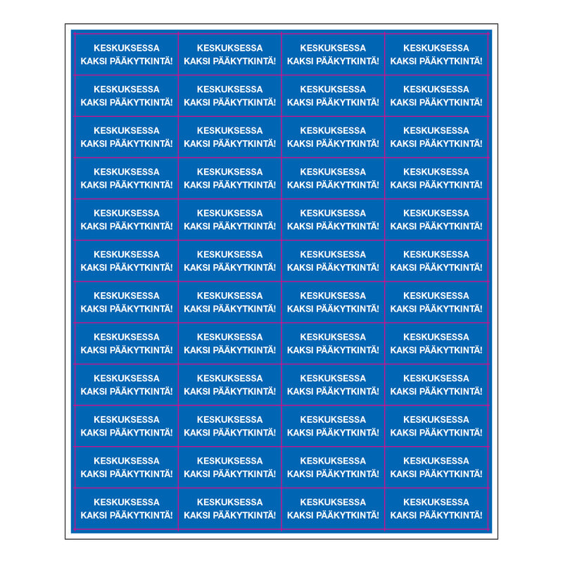 SUOMEN TURVAKAUPPA - Merkintätarra - Keskuksessa kaksi... 50x20 (48)
