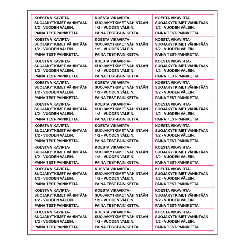 SUOMEN TURVAKAUPPA - Merkintätarra - Koesta vikavirtas... 70x25 30kpl
