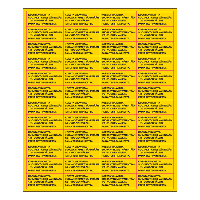 SUOMEN TURVAKAUPPA - Merkintätarra - Koesta vikavirtasuojakyt 50x20