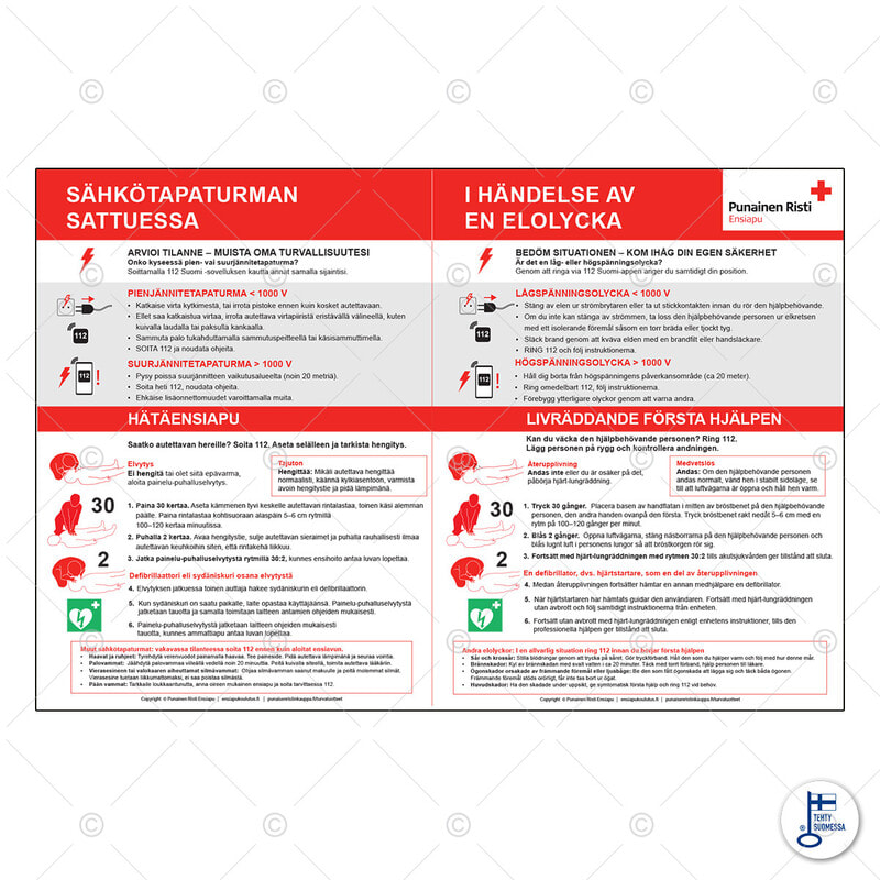 SUOMEN TURVAKAUPPA - Merkintäkilpi - Ohje sähkötapaturman satt.