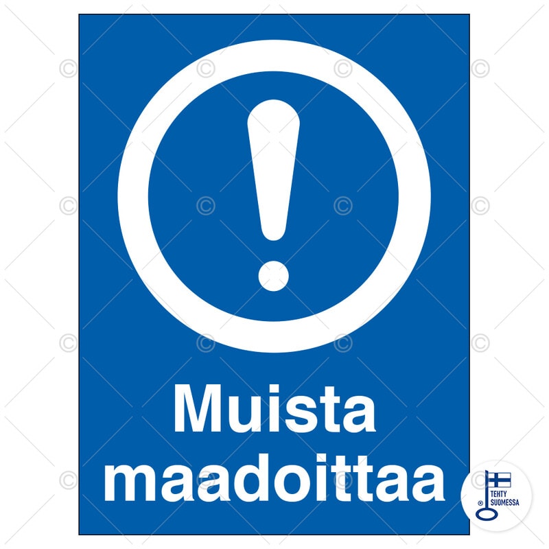SUOMEN TURVAKAUPPA - Merkintätarra - Muista maadoittaa 80x100TA
