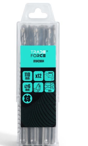 TRADEFORCE - Poranterä betoni/kivi - Teräsarja SDS+,6x110mm,12kpl