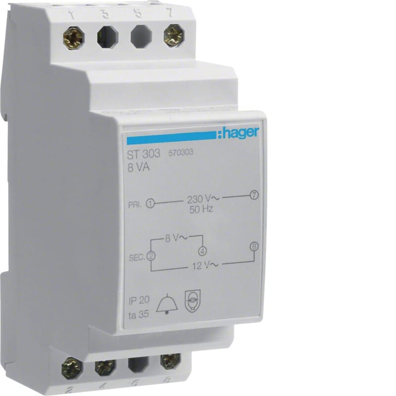 HAGER - Soittokellomuuntaja - ST303 230VAC/8VA/8-12V