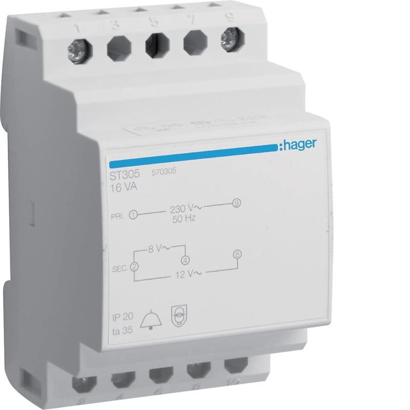 HAGER - Soittokellomuuntaja - ST305 230VAC/16VA/8-12V