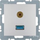 HAGER - S.1 - USB 2.0 A +3.5mm läpivient alu