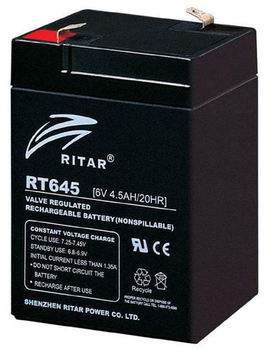 RITAR - Akku lyijy suljettu - Ritar RT645-F1 6V/4,5Ah F1-napa