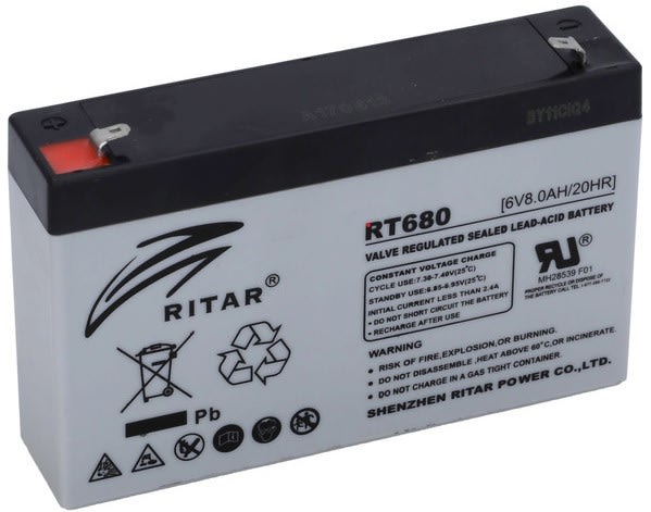 RITAR - Akku lyijy suljettu - Ritar RT680-F1 6V/ 8Ah F1-napa