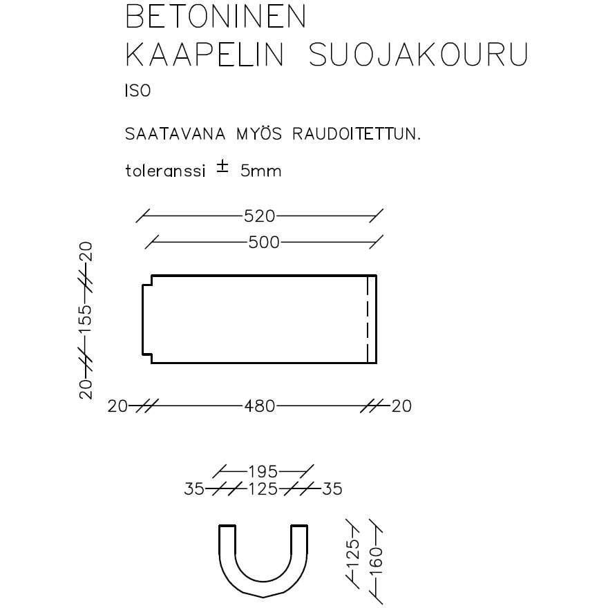 SEMENTTIVALIMO M.KULTANEN - Kaapelinsuojakouru 125x125x500 - Betonikouru 125 raudoittamaton