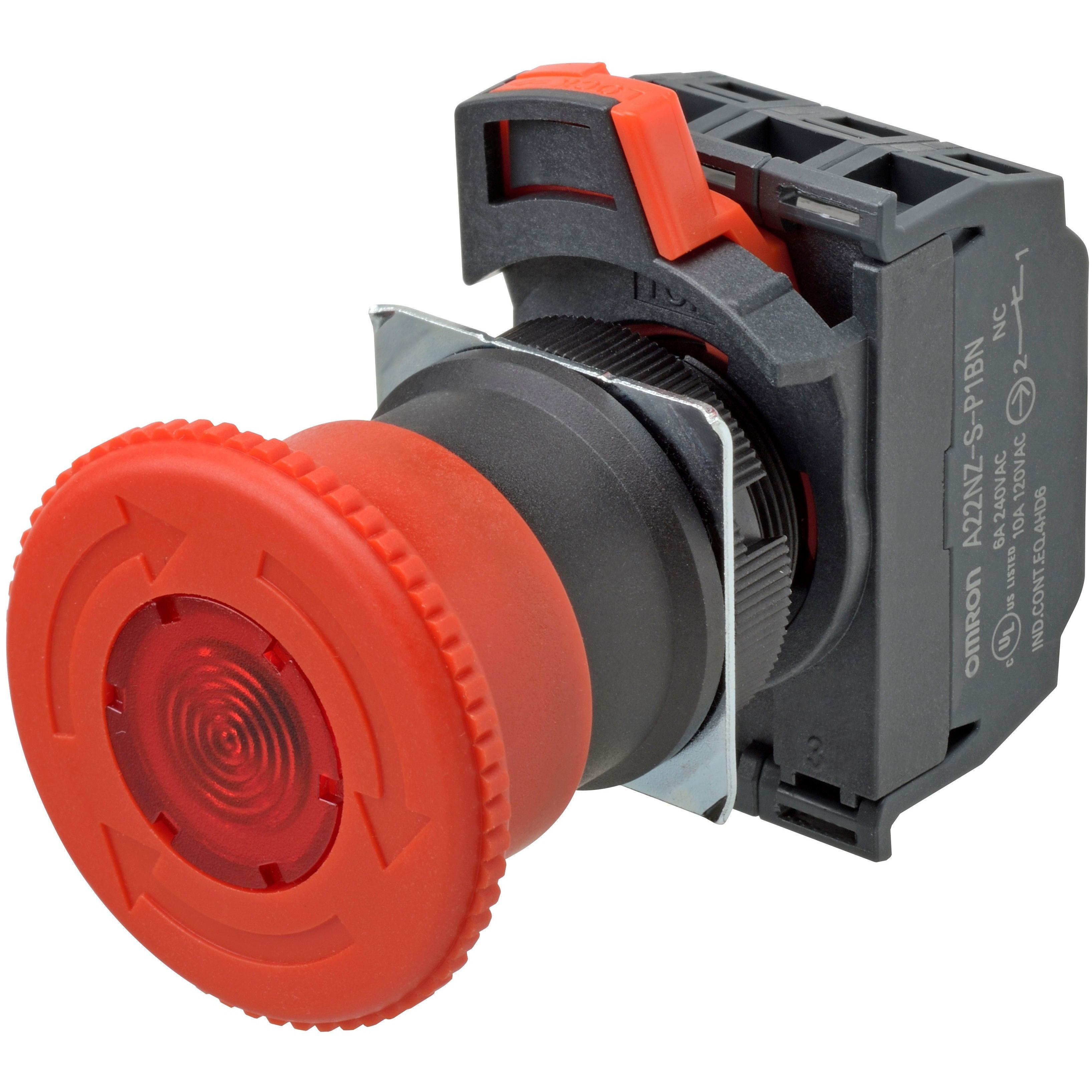 OMRON - Emergency stop switch,Push-in, 24 VAC/DC - A22NE-M-P102-C