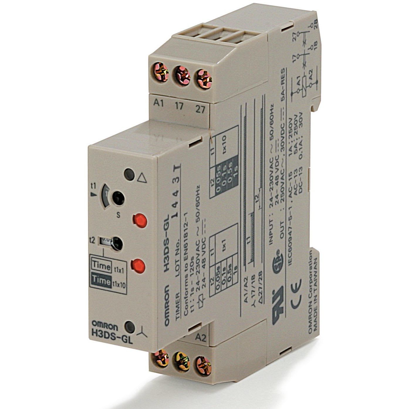 OMRON - Timer, DIN rail mounting, 17.5 mm, 24-23 - H3DS-GL