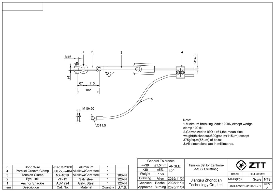 ZTT - Tension Set for Earthwire AACSR Sustrong - Päätepidinsarja Sustrong