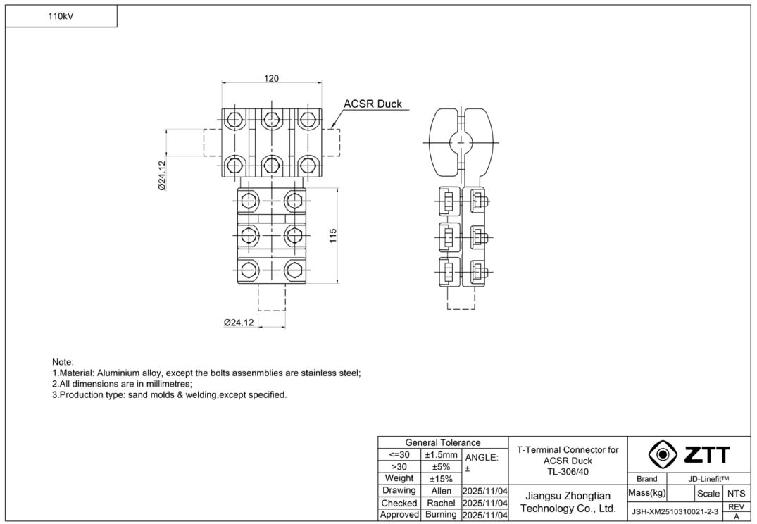 ZTT - T-Terminal Connector for ACSR Duck - T-Liitin Duck