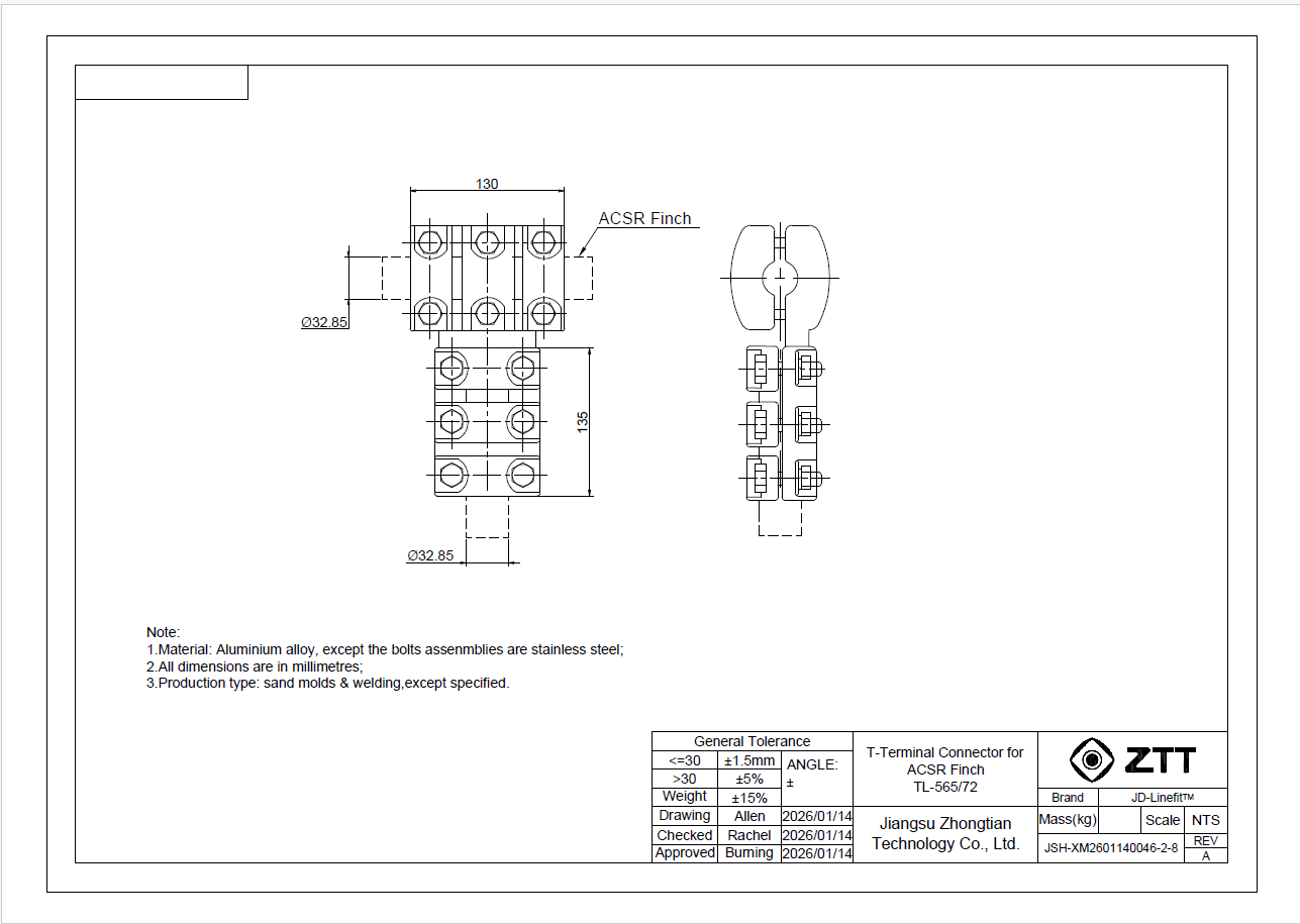 ZTT - T-connector, Finch-Finch - T-liitin Finch