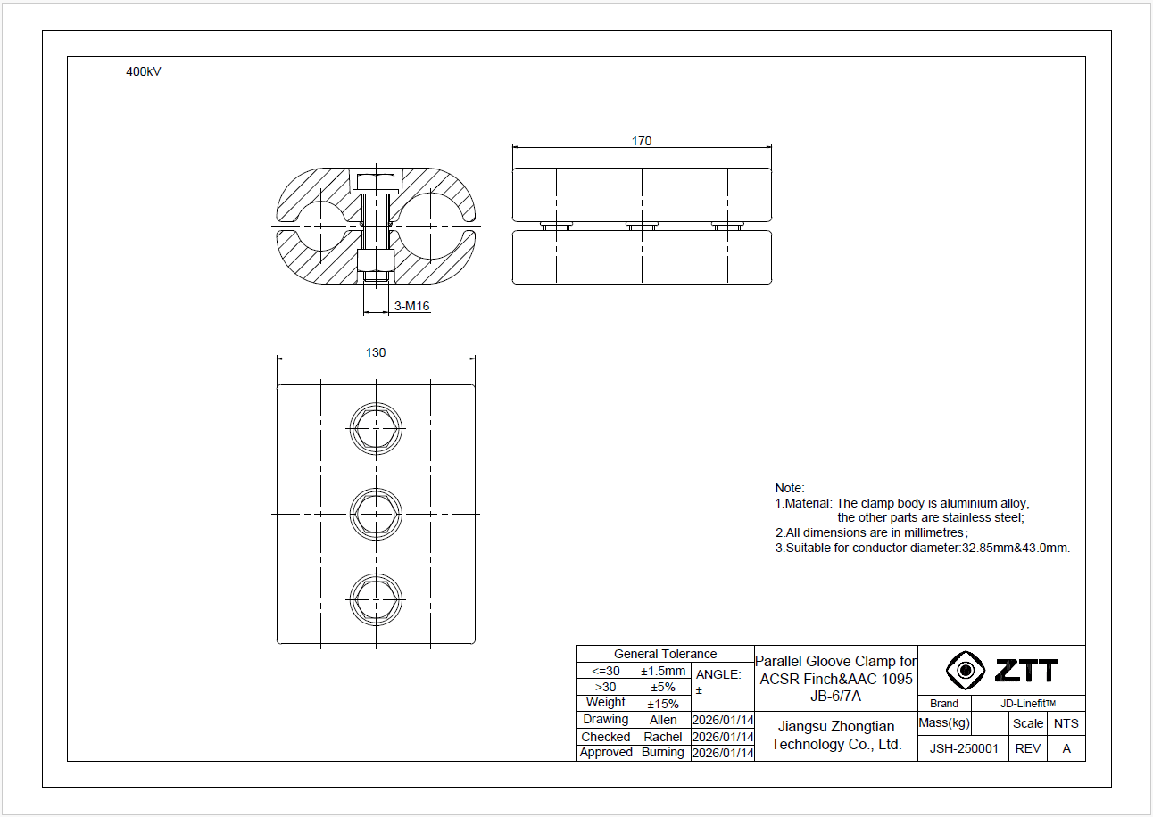 ZTT - Parallel connector, Finch-1095 AL - Rinnakkaisliitin Finch-Al1095